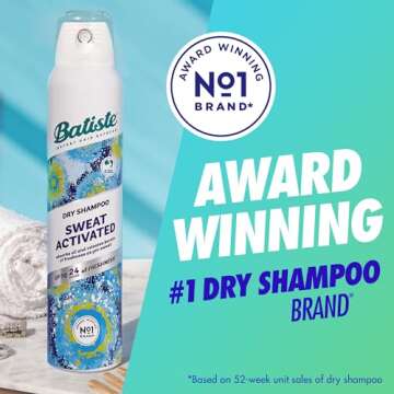 Batiste Sweat Activated Dry Shampoo, Neutralizes Odor for Up to 24 Hours & Prevents Sweat Buildup in Hair, Waterless Shampoo, 3.81 Oz