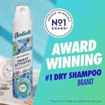Batiste Sweat Activated Dry Shampoo, Neutralizes Odor for Up to 24 Hours & Prevents Sweat Buildup in Hair, Waterless Shampoo, 3.81 Oz