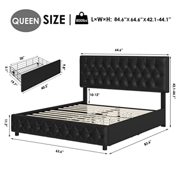 Keyluv Upholstered Bed Frame with Storage Drawers