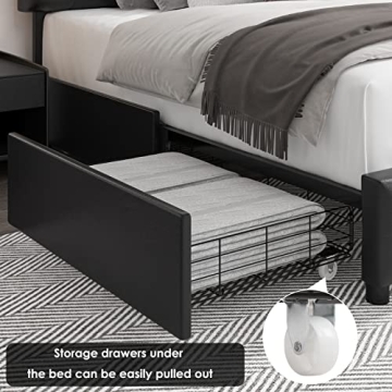 Keyluv Upholstered Bed Frame with Storage Drawers