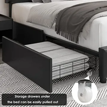 Keyluv Upholstered Bed Frame with Storage Drawers