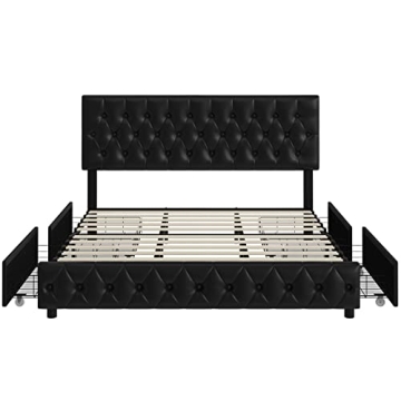 Keyluv Upholstered Bed Frame with Storage Drawers