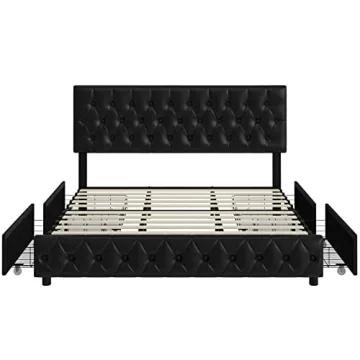 Keyluv Upholstered Bed Frame with Storage Drawers