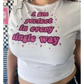 Baby Tees for Teen Girls Y2K Letter Print Crop Top Grunge Women T-Shirt Small