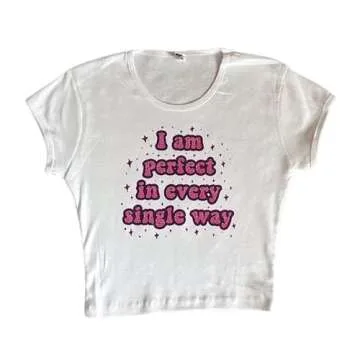 Baby Tees for Teen Girls Y2K Letter Print Crop Top Grunge Women T-Shirt Small