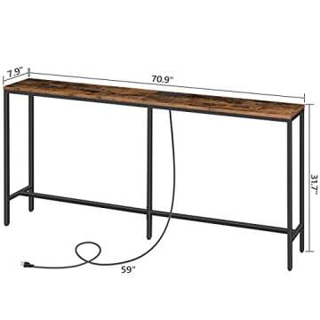 MAHANCRIS Console Table with Power Outlet, 70.9" Narrow Sofa Table, Industrial Entryway Table with USB Ports, Behind Couch Table for Entryway, Hallway, Foyer, Living Room, Rustic Brown CTHR18E01Z1