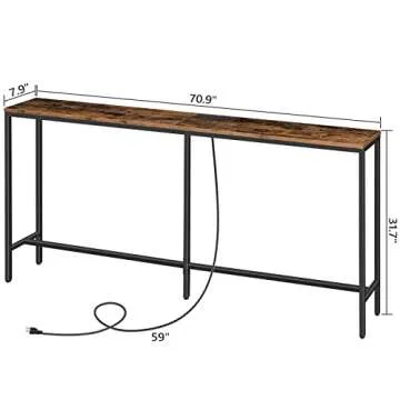 MAHANCRIS Console Table with Power Outlet, 70.9" Narrow Sofa Table, Industrial Entryway Table with USB Ports, Behind Couch Table for Entryway, Hallway, Foyer, Living Room, Rustic Brown CTHR18E01Z1