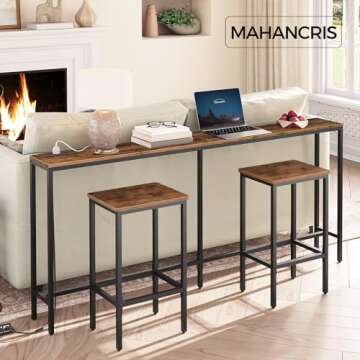 MAHANCRIS Console Table with Power Outlet, 70.9" Narrow Sofa Table, Industrial Entryway Table with USB Ports, Behind Couch Table for Entryway, Hallway, Foyer, Living Room, Rustic Brown CTHR18E01Z1