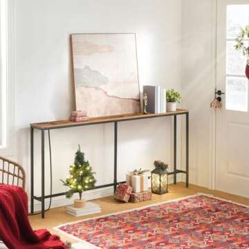 MAHANCRIS Console Table with Power Outlet, 70.9" Narrow Sofa Table, Industrial Entryway Table with USB Ports, Behind Couch Table for Entryway, Hallway, Foyer, Living Room, Rustic Brown CTHR18E01Z1