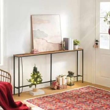 MAHANCRIS Console Table with Power Outlet, 70.9" Narrow Sofa Table, Industrial Entryway Table with USB Ports, Behind Couch Table for Entryway, Hallway, Foyer, Living Room, Rustic Brown CTHR18E01Z1