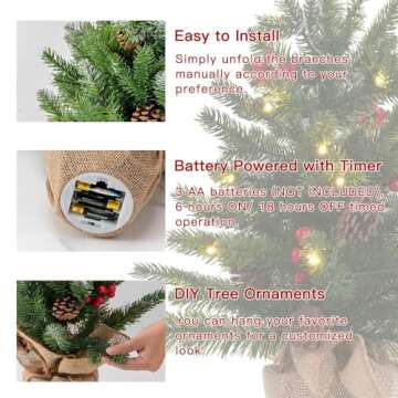 Buy 24 Inch Pre-lit Mini Christmas Tree by DEWBIN Online