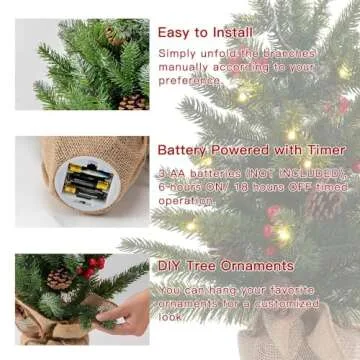 Buy 24 Inch Pre-lit Mini Christmas Tree by DEWBIN Online