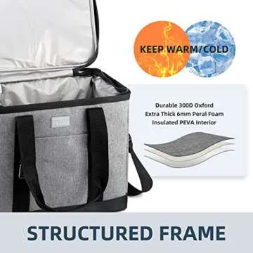 Vuudh Collapsible Cooler Bag - 36 Can Insulated Lunch Bag, Leakproof Cooler Portable Tote for Camping, Picnic, Grocery Shopping (Grey)