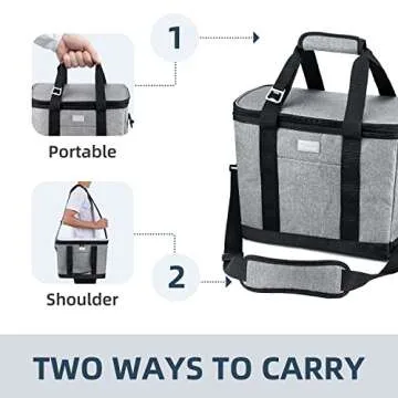 Vuudh Collapsible Cooler Bag - 36 Can Insulated Lunch Bag, Leakproof Cooler Portable Tote for Camping, Picnic, Grocery Shopping (Grey)