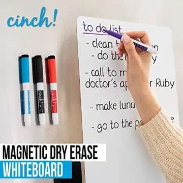 Cinch 17x11 Stain-Resistant Fridge Whiteboard with 4 Markers and Eraser - Magnetic Dry Erase Board Organizer and Planner for Refrigerator (Plastic)