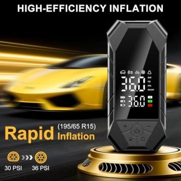 Portable Tire Inflator Air Compressor, 150 PSI Air Pump with LED Lights & Smart Digital Pressure Gau...