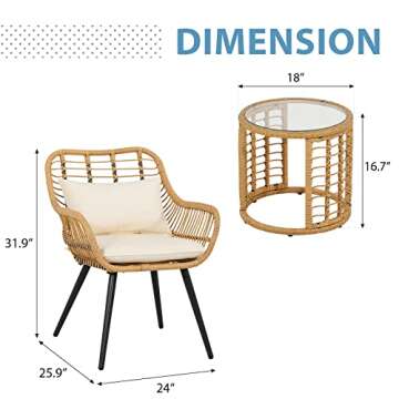 JOIVI 3 Piece Patio Bistro Set for Stylish Outdoor Comfort