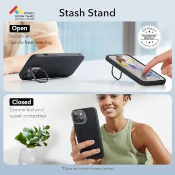 ESR for iPhone 15 Case, MagSafe Silicone Case with Stand, Military-Grade Protection, Built-in Camera Stash Stand, Magnetic Phone Case for iPhone 15, Cloud Series, Black