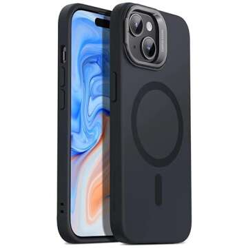 ESR for iPhone 15 Case, MagSafe Silicone Case with Stand, Military-Grade Protection, Built-in Camera Stash Stand, Magnetic Phone Case for iPhone 15, Cloud Series, Black