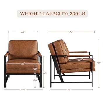 Yaheetech PU Leather Armchairs, Retro Leisure Accent Chair with Extra Soft Padded and Cushion, 105 Degree Slant Back, Modern Reading Arm Chair for Living Room/Office/Bedroom/Study, 2pcs, Light Brown