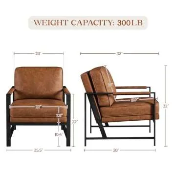 Yaheetech PU Leather Armchairs, Retro Leisure Accent Chair with Extra Soft Padded and Cushion, 105 Degree Slant Back, Modern Reading Arm Chair for Living Room/Office/Bedroom/Study, 2pcs, Light Brown