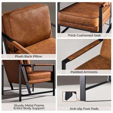 Yaheetech PU Leather Armchairs, Retro Leisure Accent Chair with Extra Soft Padded and Cushion, 105 Degree Slant Back, Modern Reading Arm Chair for Living Room/Office/Bedroom/Study, 2pcs, Light Brown