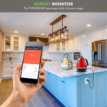 TOPGREENER Smart Mini Wi-Fi Plug with Energy Monitoring, Mini Smart Outlet, Control Lights and Appliances from Anywhere, No Hub Required, Works with Alexa and Google Assistant, TGWF115PQM, 2-Pack