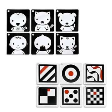 The Original High Contrast Montessori Flashcards for Baby with Stroller Clip by Genius Baby Toys