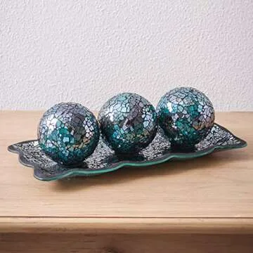 KMwares Mosaic Glass Decorative Tray & 3 Decorative Orbs