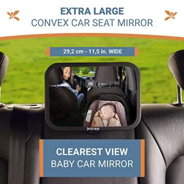 Shatterproof Baby Car Mirror, Fully View Infant in Rear Facing Car Seat - Newborn Safety, Crash Tested & Extra Wide, Crystal Clear, 100% Lifetime Satisfaction Guarantee, Easy Install by Cozy Greens