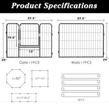 PUKAMI Portable Dog Playpen Rust-Resistant Indoor Outdoor Use