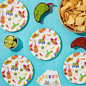 BLUE PANDA 80-Pack Mexican Fiesta Design Paper Plates for Cinco de Mayo Party Decorations (9 in)