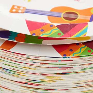 BLUE PANDA 80-Pack Mexican Fiesta Design Paper Plates for Cinco de Mayo Party Decorations (9 in)