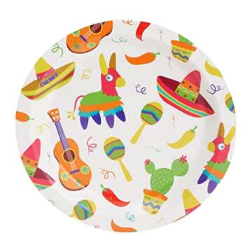 BLUE PANDA 80-Pack Mexican Fiesta Design Paper Plates for Cinco de Mayo Party Decorations (9 in)