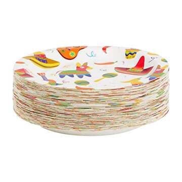 BLUE PANDA 80-Pack Mexican Fiesta Design Paper Plates for Cinco de Mayo Party Decorations (9 in)