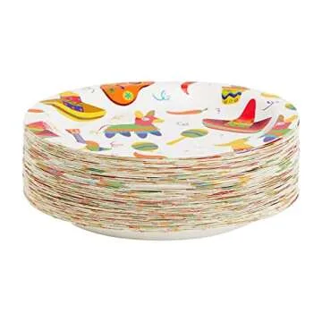 BLUE PANDA 80-Pack Mexican Fiesta Design Paper Plates for Cinco de Mayo Party Decorations (9 in)