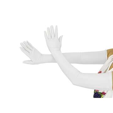 Ensnovo Adult Over Elbow 20.1" Stretch Long Spandex Opera Gloves White,Large