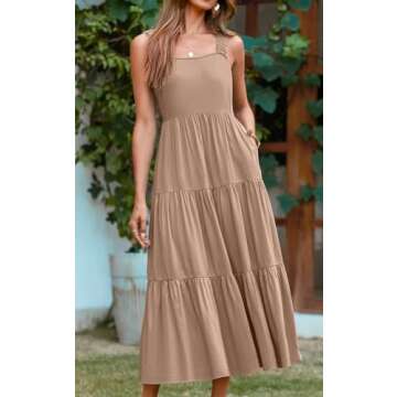 PRETTYGARDEN Women's Summer Casual Sleeveless Swing Summer Dress Wedding Guest Flowy Tiered Maxi Bea...