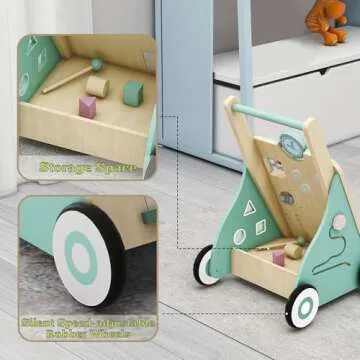 Wooden Baby Walker with Learning Activities for 6-12 Months