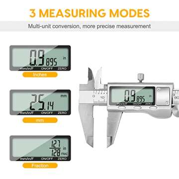Digital Caliper, Sangabery 6 inch Stainless Steel Caliper Measuring Tool with Inch/Metric/Fractions ...