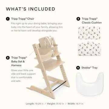 Stokke Tripp Trapp High Chair 2 (Natural), Cushion 2 (Mickey Celebration) + Stokke Tray (White) - Includes Chair + Baby Set with Removable Harness for Children 6-36 Months