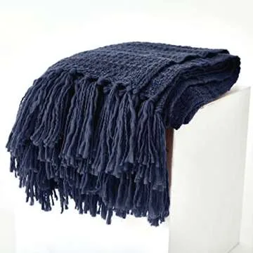 Chunky Knit Throw Blanket in Navy Blue Cozy and Soft