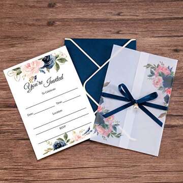 DORIS HOME 25PCS Navy Blue Invitations Cards with Envelopes and Fill-in Inner Sheets for Bridal Show...