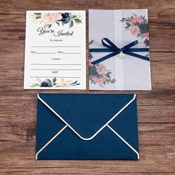 DORIS HOME 25PCS Navy Blue Invitations Cards with Envelopes and Fill-in Inner Sheets for Bridal Shower Invite, Baby Shower Invitations, Wedding, Rehearsal
