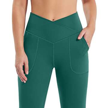 IUGA Flare Leggings Crossover High Waisted Bootcut Yoga Pants with Pockets for Women Tummy Control Bell Bottom Leggings Slate Green