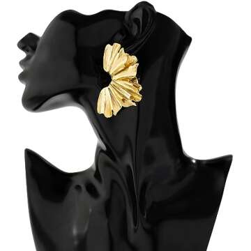 Gold Flower Earrings for Women Large Flower Drop Earrings Flower Statement Earrings Chunky Floral Earrings Exaggerated Flower Gold Earrings Jewelry Gifts
