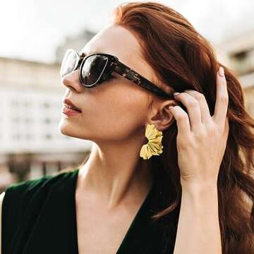 Gold Flower Earrings for Women Large Flower Drop Earrings Flower Statement Earrings Chunky Floral Earrings Exaggerated Flower Gold Earrings Jewelry Gifts