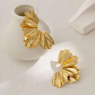 Gold Flower Earrings for Women Large Flower Drop Earrings Flower Statement Earrings Chunky Floral Earrings Exaggerated Flower Gold Earrings Jewelry Gifts