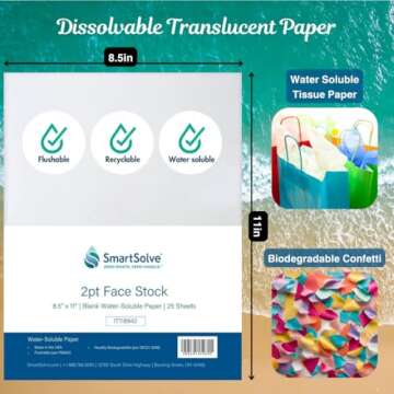 SmartSolve 2 pt. Water-Soluble Bio-Based Paper | Dissolves Quickly in Water | Biodegradable | Eco-Friendly | Tracing, Sewing Patterns, Crafts | Letter Size 8.5” x 11” | Pack of 25 White Sheets