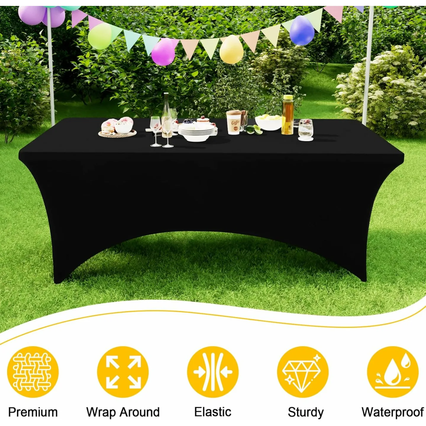 Fitted Spandex Tablecloths 6FT - 2 Pack Black